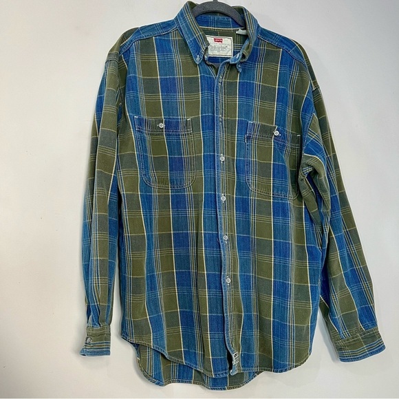 Vintage Levi's Silver Tab Plaid Shirt Casual Button Up Denim Long Sleeve Holiday - Picture 3 of 12